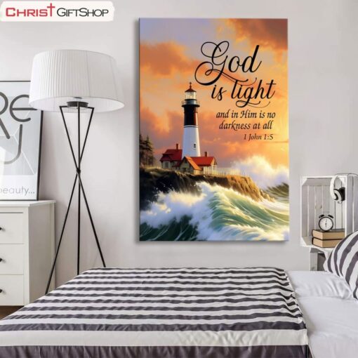 1 John 15 God Is Light, Lighthouse, Christian Wall Art Canvas