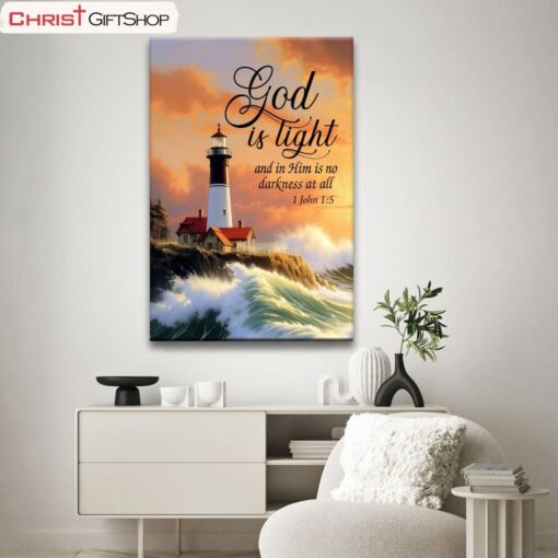 1 John 15 God Is Light, Lighthouse, Christian Wall Art Canvas