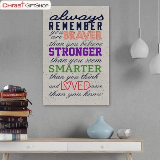 Always Remember You Are Braver Than You Believe Christian Wall Art Canvas