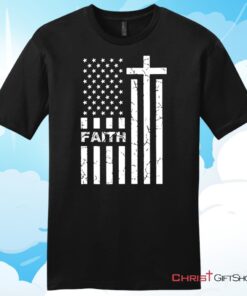 American flag and Faith mens Christian T Shirt