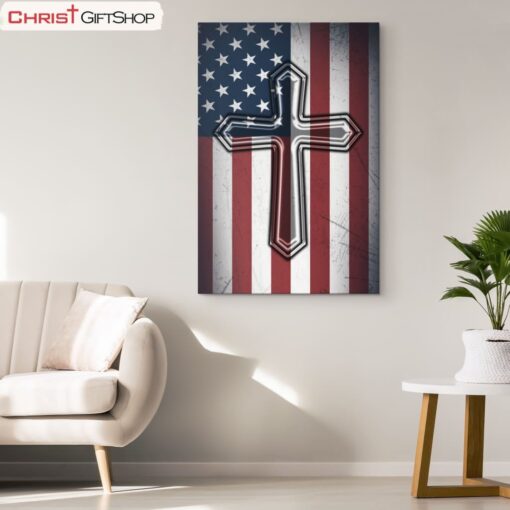 American Flag Cross Wall Art Poster, Canvas Print