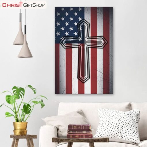 American Flag Cross Wall Art Poster, Canvas Print