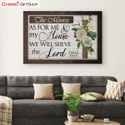 As For Me And My House Wall Art, Family Name Christian Canvas Wall Art