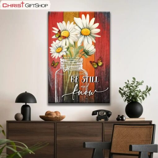 Be Still And Know Daisy Butterfly Wall Art Canvas