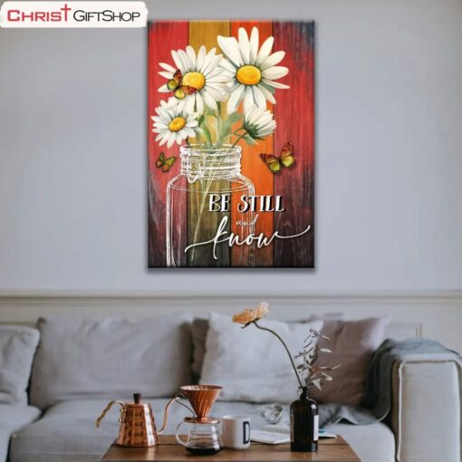 Be Still And Know Daisy Butterfly Wall Art Canvas