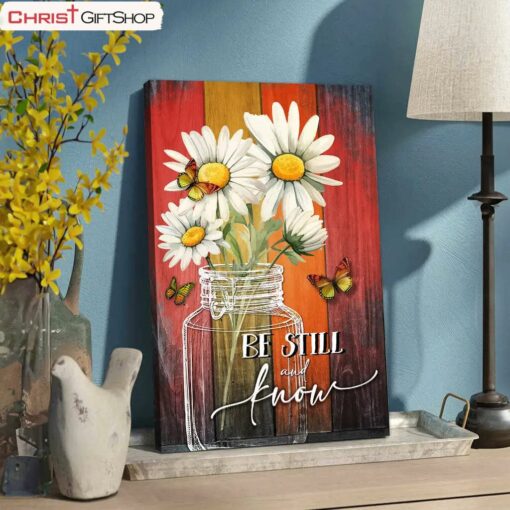 Be Still And Know Daisy Butterfly Wall Art Canvas