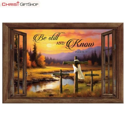 Be Still And Know Psalm 4610, Sunset River Painting, Christian Wall Art Canvas