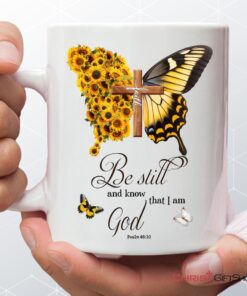 Be Still And Know Psalm 4610, Faith Cross, Butterfly, Coffee Mug