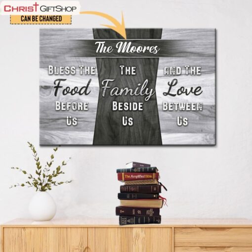 Bless The Food Before Us Custom Personalized Family Name Wall Art Canvas