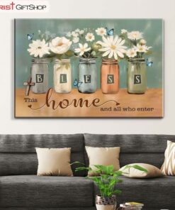 Bless This Home And All Who Enter, Floral Butterfly Mason Jar Wall Art