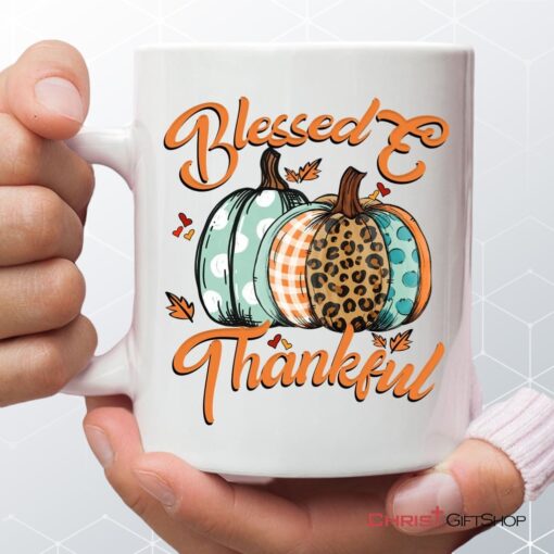 Blessed And Thankful Leopard Pumpkin Coffee Ceramic Mug