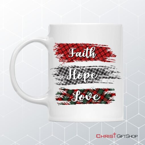 Buffalo Plaid, Faith Hope Love, Christian Coffee Mug