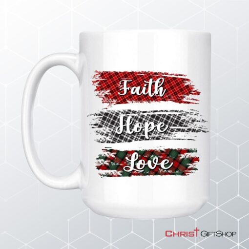 Buffalo Plaid, Faith Hope Love, Christian Coffee Mug