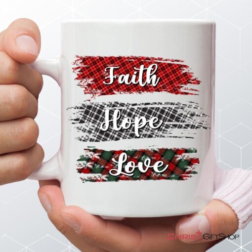 Buffalo Plaid, Faith Hope Love, Christian Coffee Mug