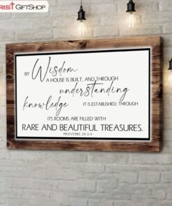 By Wisdom A House Is Built Wall Art Canvas, Bible Verse Wall Art Canvas