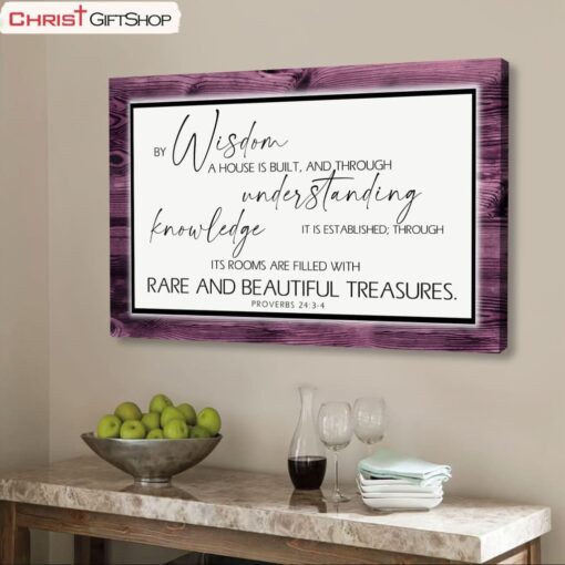 By Wisdom A House Is Built Wall Art Canvas, Bible Verse Wall Art Canvas