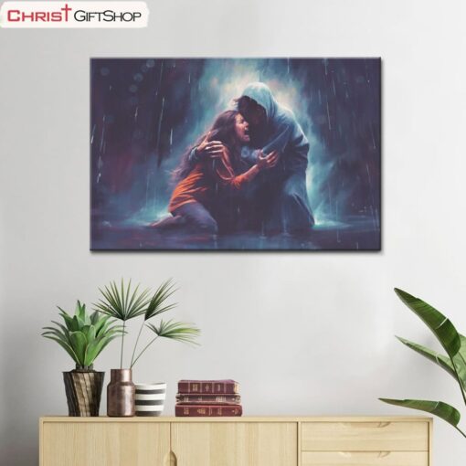 Christian Art Jesus Holds A Woman In The Storm Wall Art Canvas