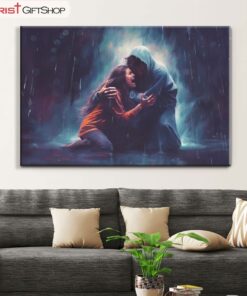 Christian Art Jesus Holds A Woman In The Storm Wall Art Canvas