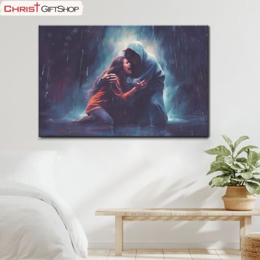 Christian Art Jesus Holds A Woman In The Storm Wall Art Canvas