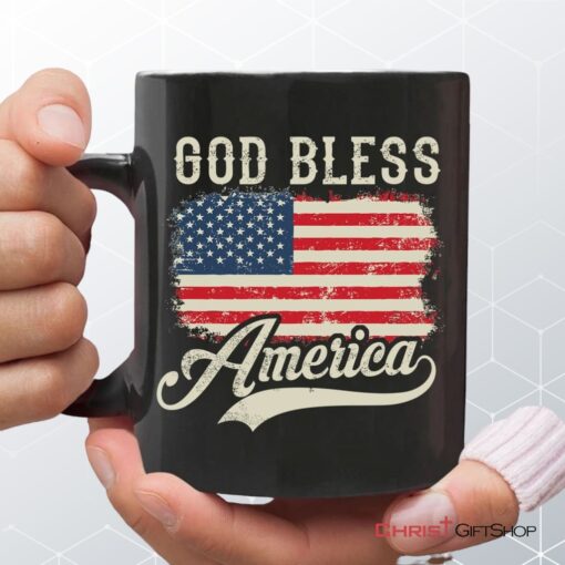 Christian Patriotic Coffee Mug American Flag God Bless America