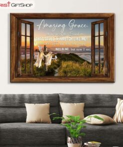 Christian Wall Art Amazing Grace How Sweet The Sound Cross Mountain Poster, Canvas Print