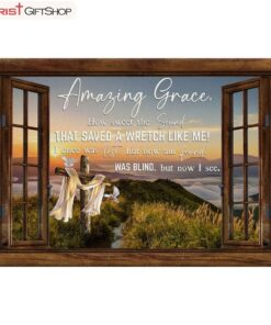 Christian Wall Art Amazing Grace How Sweet The Sound Cross Mountain Poster, Canvas Print