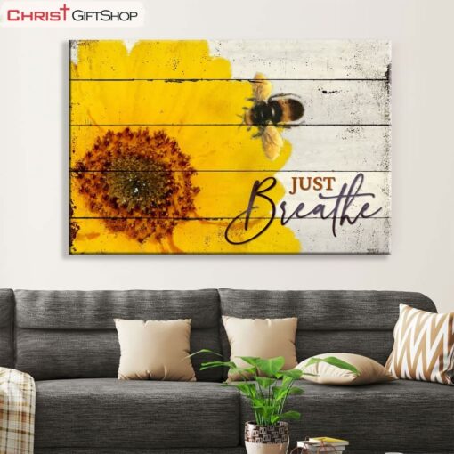 Christian Wall Art Honey Bee Flower Just Breathe Wall Art Canvas