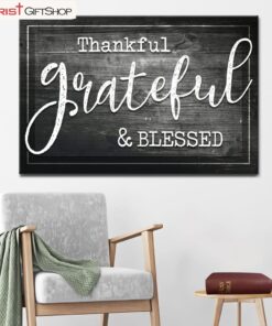 Christian Wall Art Thankful Grateful Blessed Wall Art Poster, Canvas Print