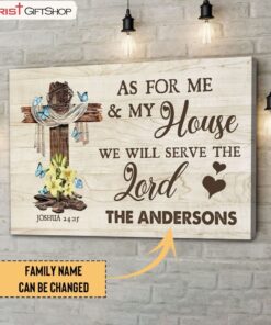 Cross, As For Me And My House Personalized Family Name Wall Art Canvas