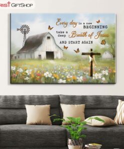 Every Day Is A New Beginning, White Barn In A Field Of Flowers Wall Art