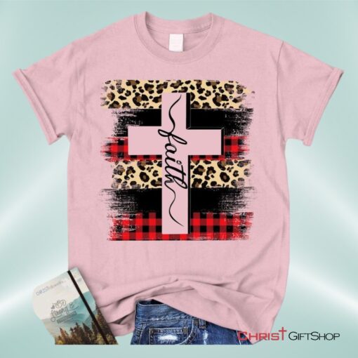 Faith Cross Plaid Leopard Christian Unisex T Shirt, Sweatshirt, Hoodie