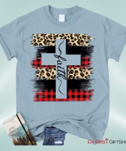 Faith Cross Plaid Leopard Christian Unisex T Shirt, Sweatshirt, Hoodie