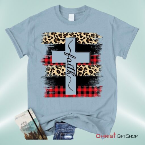 Faith Cross Plaid Leopard Christian Unisex T Shirt, Sweatshirt, Hoodie