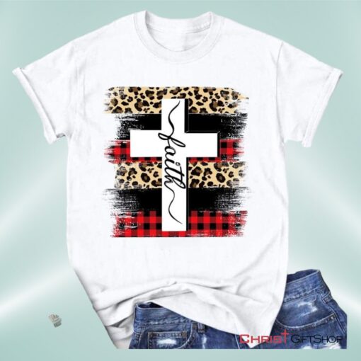 Faith Cross Plaid Leopard Christian Unisex T Shirt, Sweatshirt, Hoodie