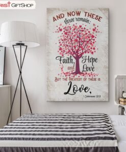 Faith Hope And Love 1 Corinthians 1313 Heart Tree Wall Art Poster, Canvas Print