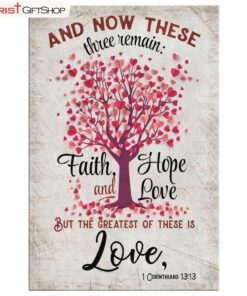 Faith Hope And Love 1 Corinthians 1313 Heart Tree Wall Art Poster, Canvas Print