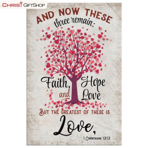 Faith Hope And Love 1 Corinthians 1313 Heart Tree Wall Art Poster, Canvas Print