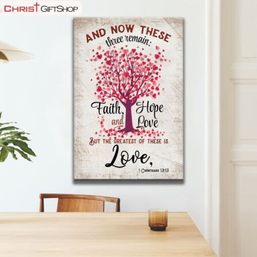 Faith Hope And Love 1 Corinthians 1313 Heart Tree Wall Art Poster, Canvas Print