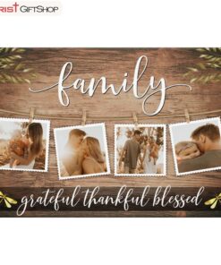 Family Grateful Thankful Blessed Wall Art Canvas, Personalized Custom Christian Wall Decor