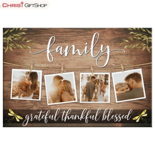 Family Grateful Thankful Blessed Wall Art Canvas, Personalized Custom Christian Wall Decor