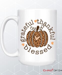 Grateful Thankful Blessed Leopard Pumpkin Coffee Mug