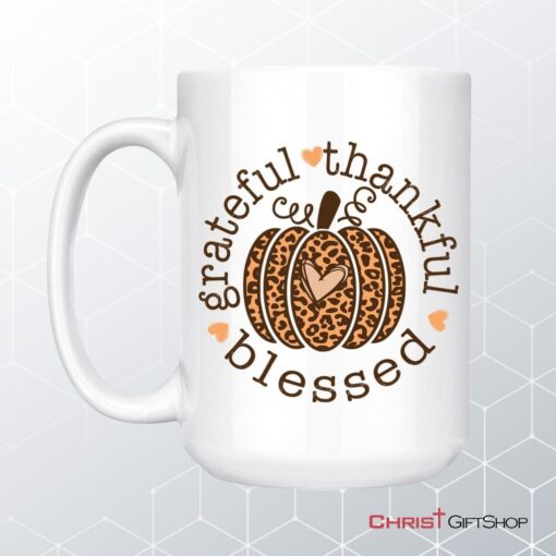 Grateful Thankful Blessed Leopard Pumpkin Coffee Mug