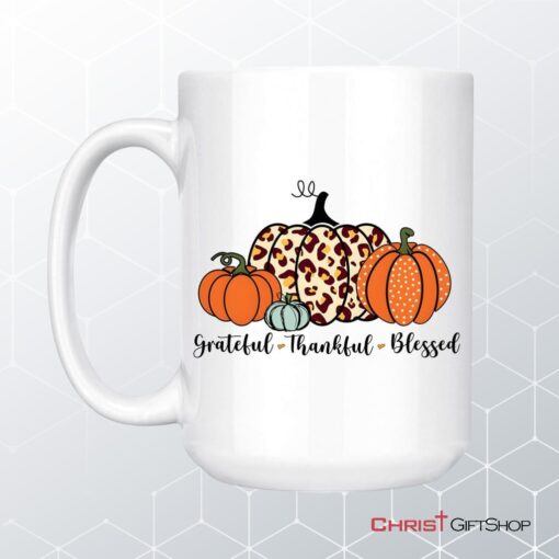 Grateful Thankful Blessed Pumpkin Fall Coffee Ceramic Mug