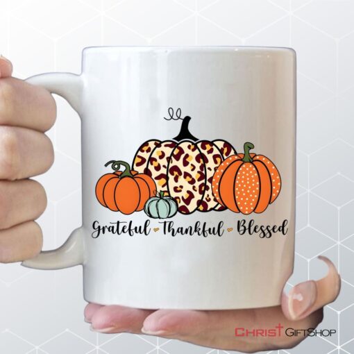 Grateful Thankful Blessed Pumpkin Fall Coffee Ceramic Mug