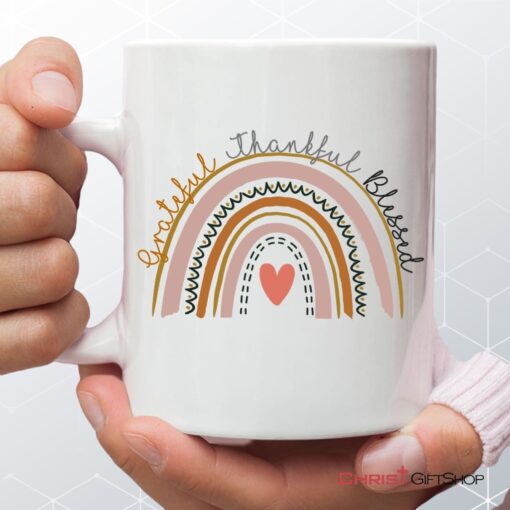 Grateful Thankful Blessed Rainbow Coffee Ceramic Mug