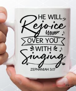 He Will Rejoice Over You With Singing Zephaniah 317 Bible Verse Mug