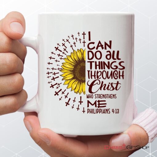 I Can Do All Things Through Christ Philippians 413 Sunflower Christian Coffee Ceramic Mug