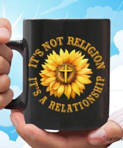 It's Not Religion It's A Relationship, Sunflower Cross, Christian Coffee Mug