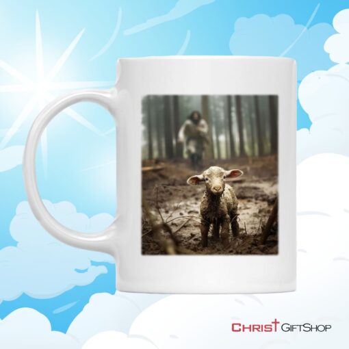 Jesus With The Sheep, Jesus Running After Lamb Coffee Mug (Without Text)