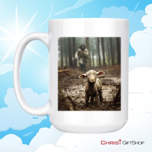 Jesus With The Sheep, Jesus Running After Lamb Coffee Mug (Without Text)